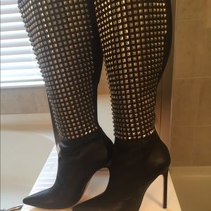 Manolo Blahnik Studded Black Leather Boots